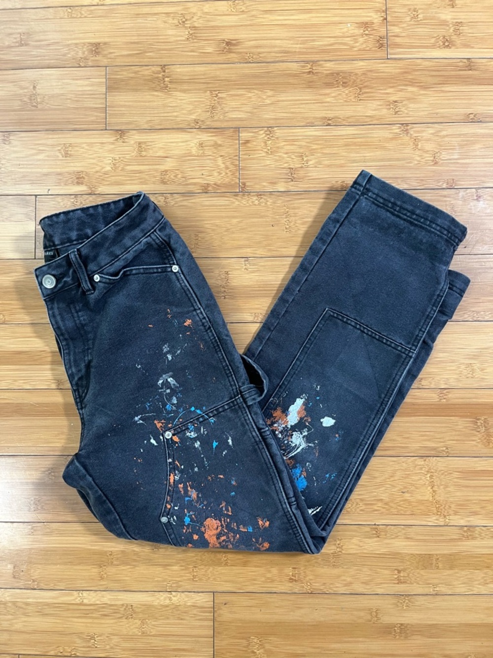 No Boundaries Paint Splatter Charcoal Denim Carpenter Straight Leg Jeans - Picture 11 of 12